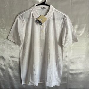 HanaSport California Shirt Women M White Cotton Polo Top Cable Knit Trim